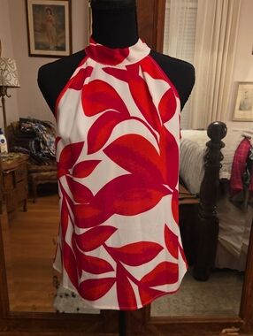 Red & White Halter Floral Print Top